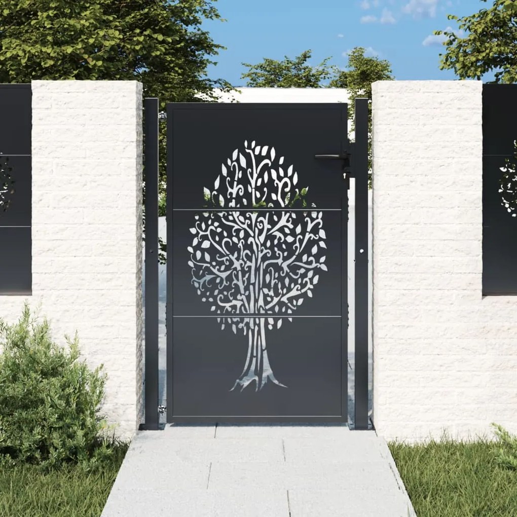 Cancello Giardino Antracite 105x155 Cm İn Acciaio Design Albero /