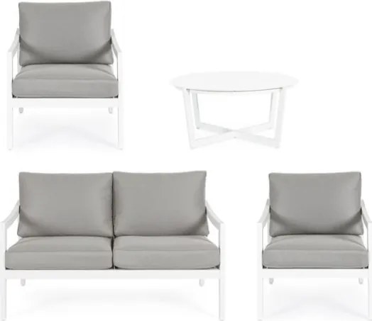 Salotto Da Esterno In Alluminio Con Divano 2 Poltrone E Tavolino Tondo Sirenus Bianco Bizzotto