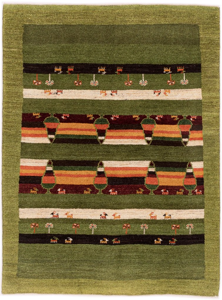Gabbeh Tappeto 190x140 Verde (Iran) Annodato A Mano