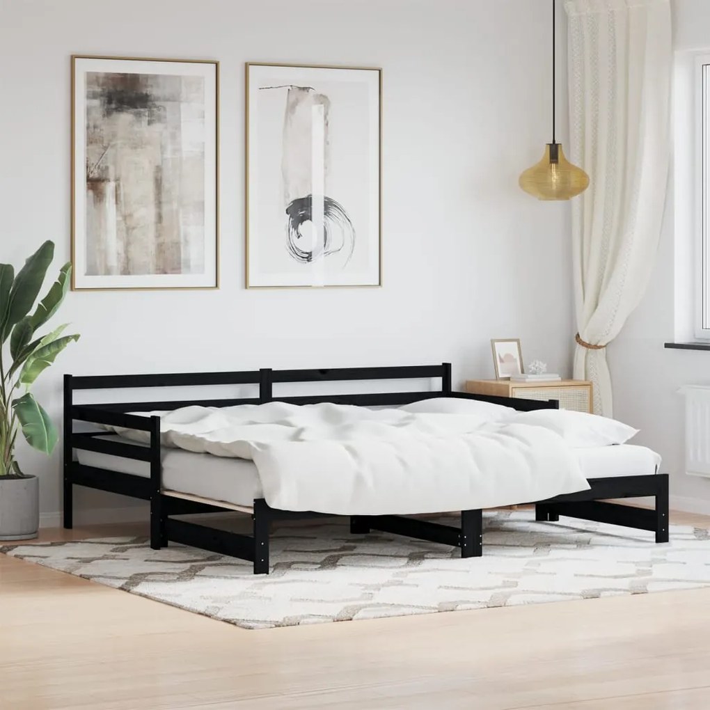 Divano letto con letto estraibile nero 90x190cm massello pino