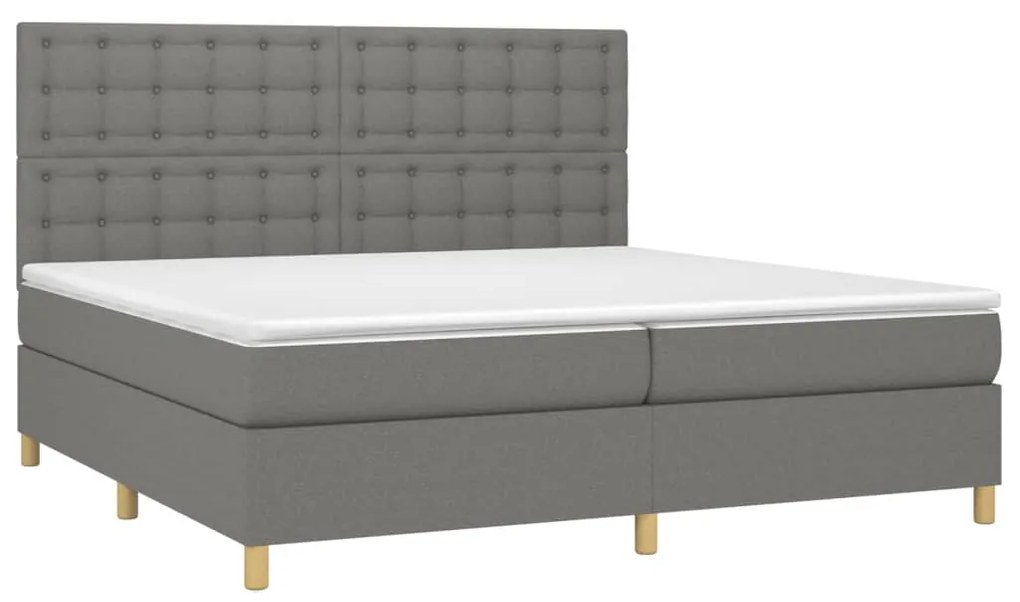 Letto a molle materasso e led grigio scuro 200x200cm in tessuto