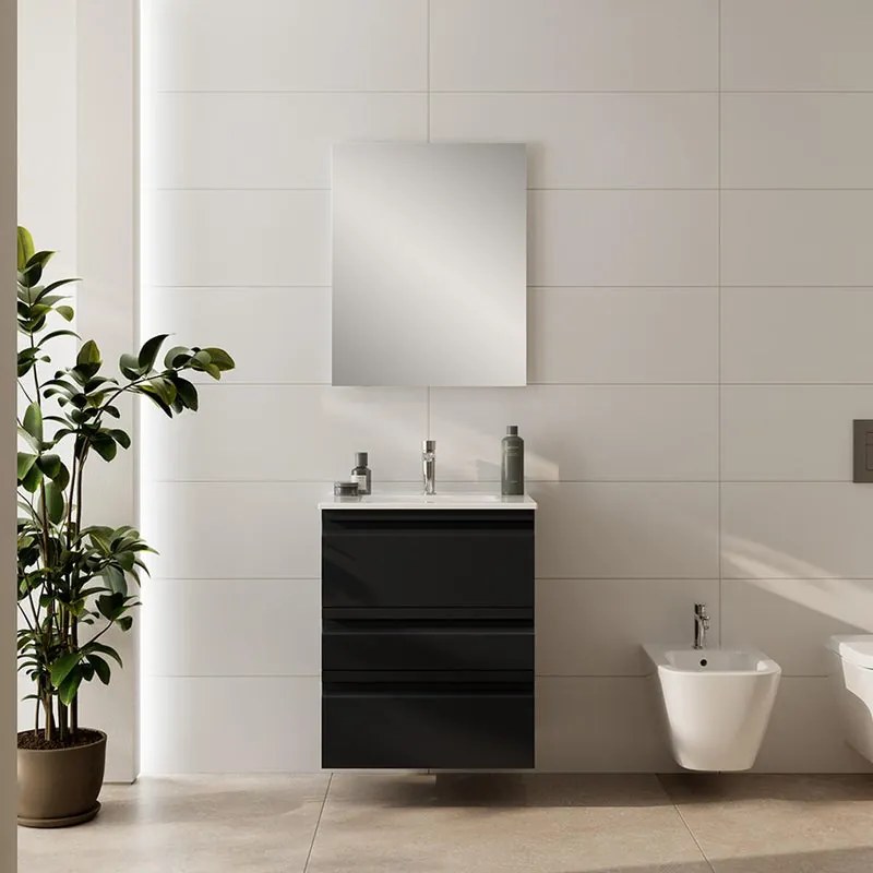Mobile bagno sospeso con lavabo L 60 x H 56 x P 46 cm grafite in mdf 3 cassetti per vasca centrale Pull, piedini non inclusi