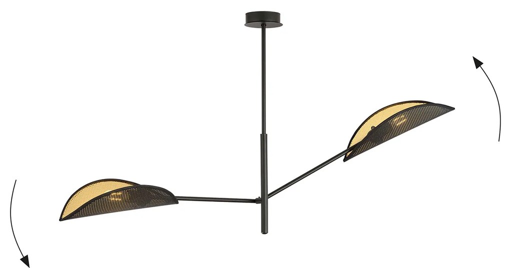 Lampadario 2 Luci Eridano In Acciao Nero E Oro Con Bracci Mobili