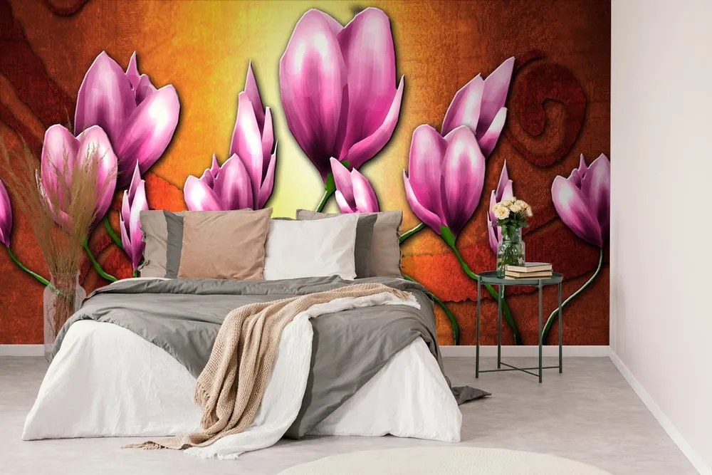 Carta da parati – Fiori viola in stile etnico