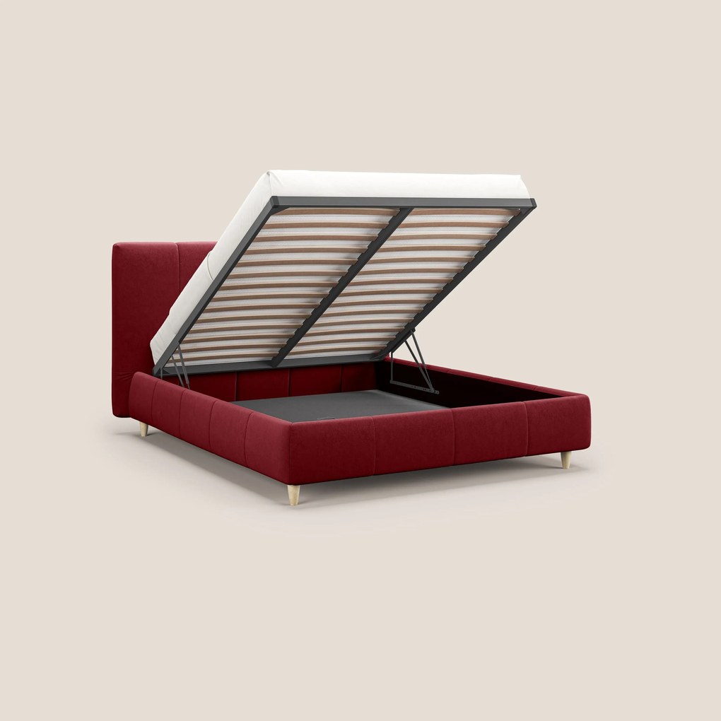 Laura letto imbottito contenitore e sfoderabile in microfibra velluto impermeabile T09 rosso