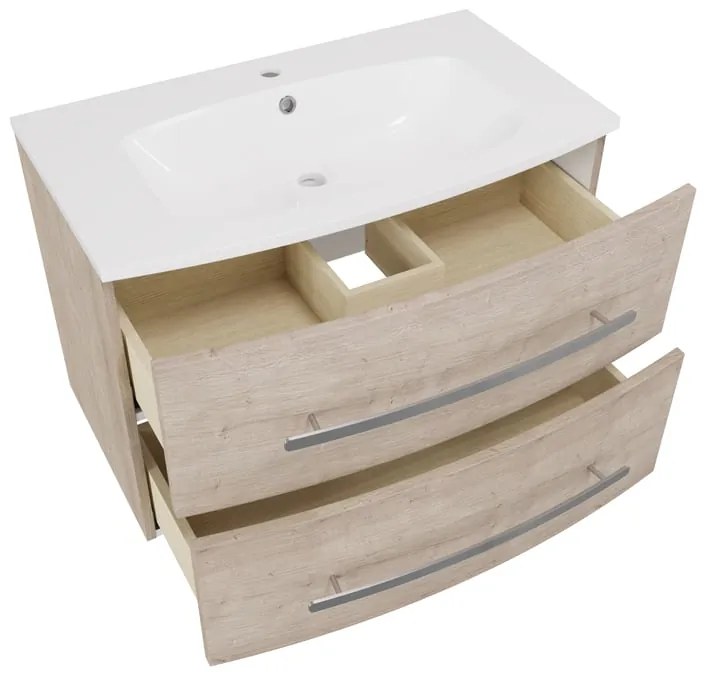 Mobile da bagno sospeso sotto lavabo L 81.2 x H 53.7 x P 47.5 cm rovere chiaro, 2 cassetti SENSEA Perla