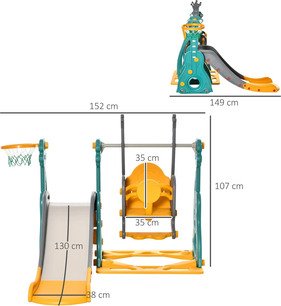 Scivolo per Bambini 152x149x107 cm con Altalena e Canestro Multicolore...