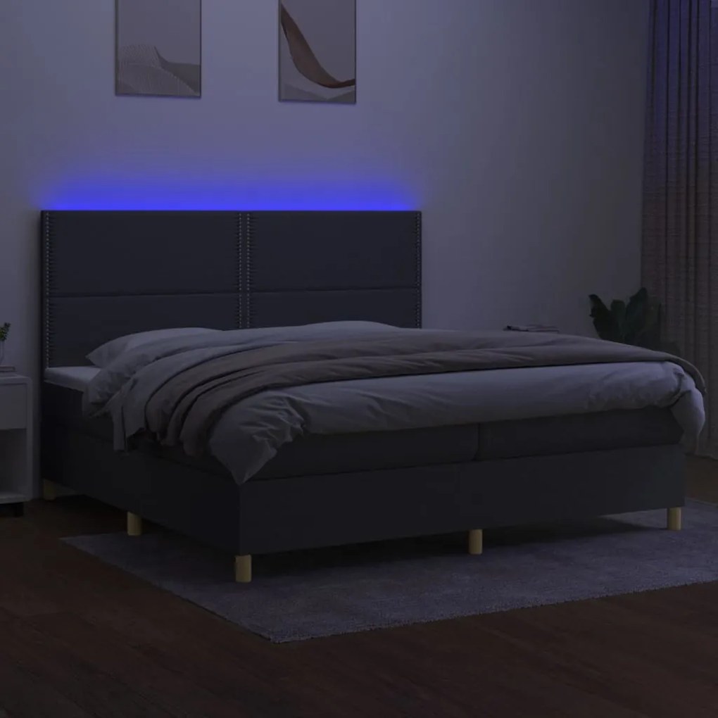 Letto a molle materasso e led grigio scuro 200x200cm in tessuto