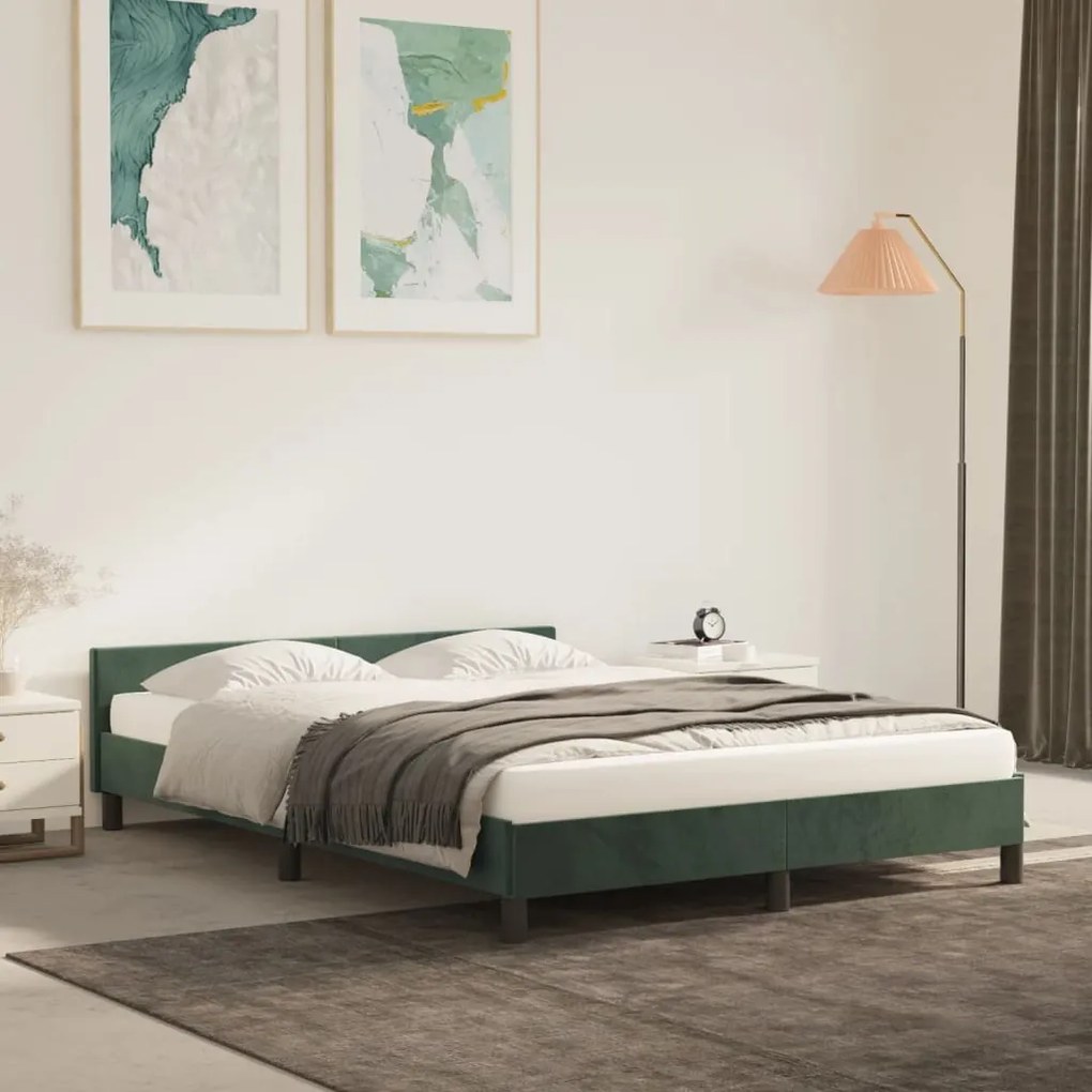 Giroletto Senza Materasso Verde Scuro 140x200 Cm İn Velluto /