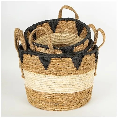 SET 3x Cestino di paglia beige/nero 27x20/30x22/36x28 cm