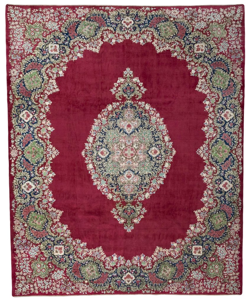 Kerman Tappeto 380x310 Rosso (Iran) Annodato A Mano