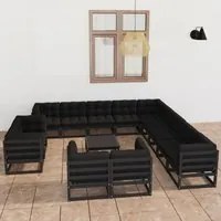 Set Divani da Giardino 14 pz con Cuscini Massello di Pino Nero 3077023