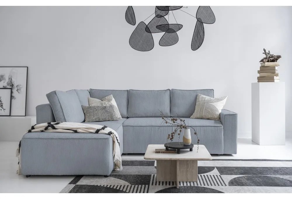 Divano letto angolare in velluto a coste grigio chiaro Brave Dave - Miuform