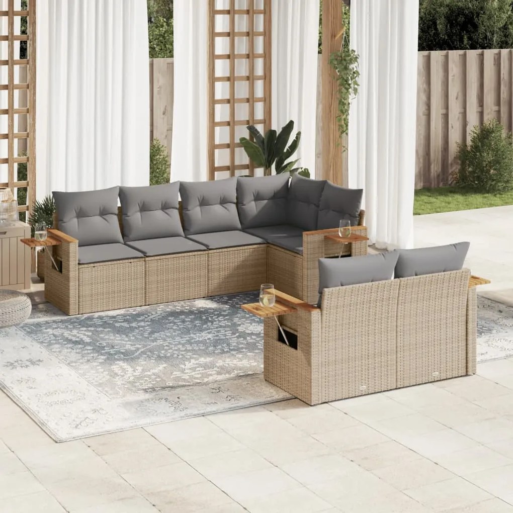 Set divani da giardino 7 pz con cuscini beige in polyrattan