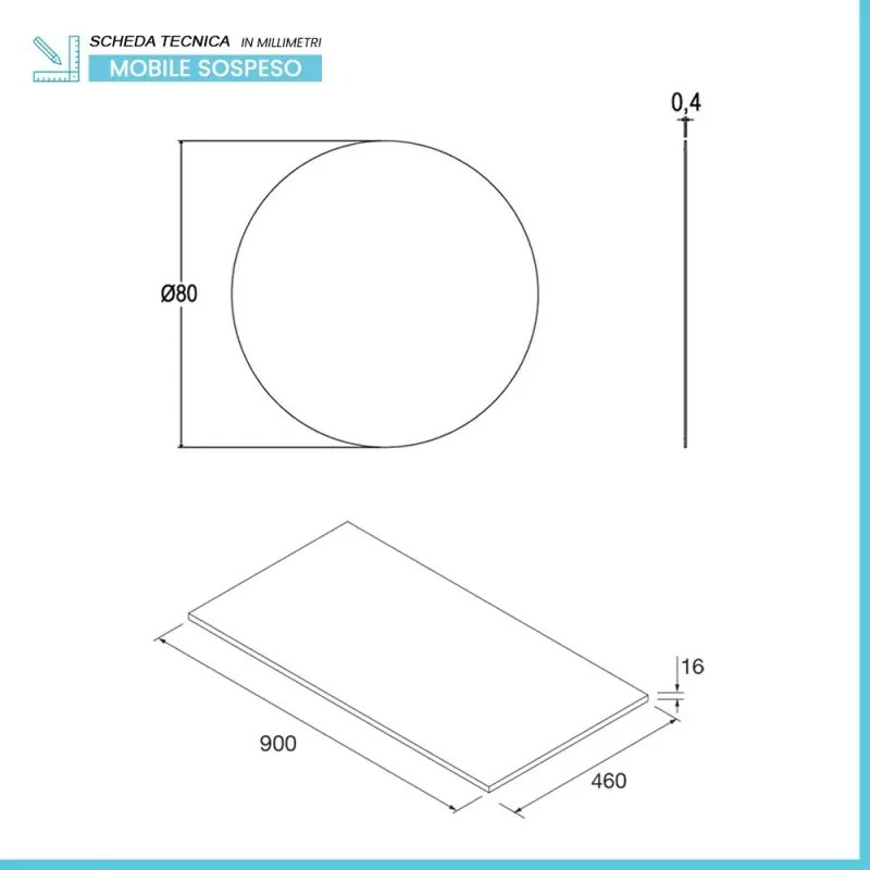Mobile bagno sospeso 90 cm noce maya con top e specchio Gaya