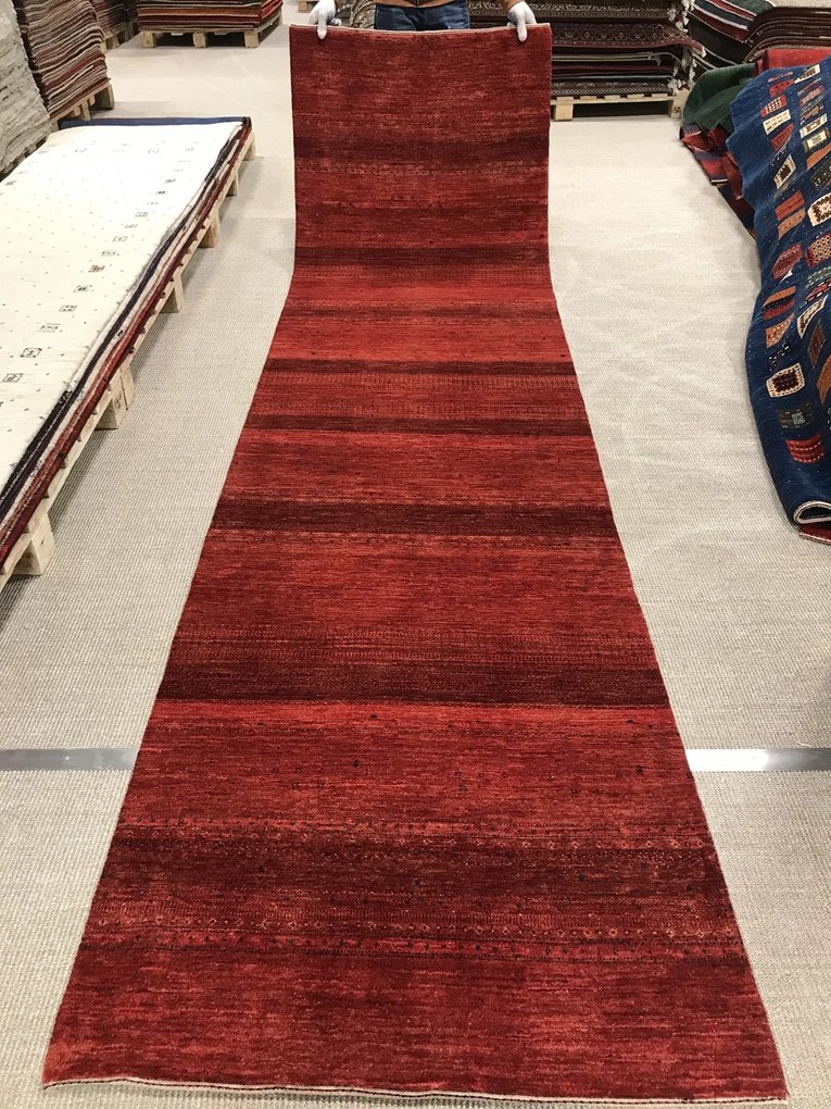 Loribaft Tappeto persiano 370 x 100 Rosso (Iran) Annodato A Mano