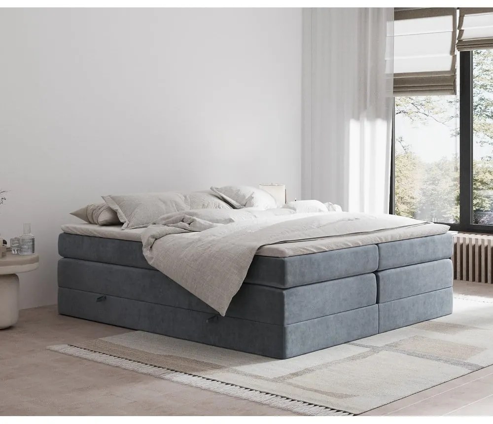 Letto boxspring grigio scuro con contenitore/senza testiera 140x200 cm Juniper – Maison de Rêve