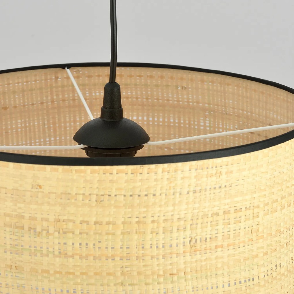 Sospensione Nordica 1 Luce Drago In Acciaio Nero E Rattan