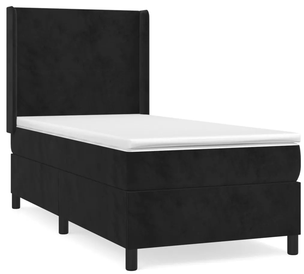 Giroletto a molle con materasso nero 100x200 cm in velluto