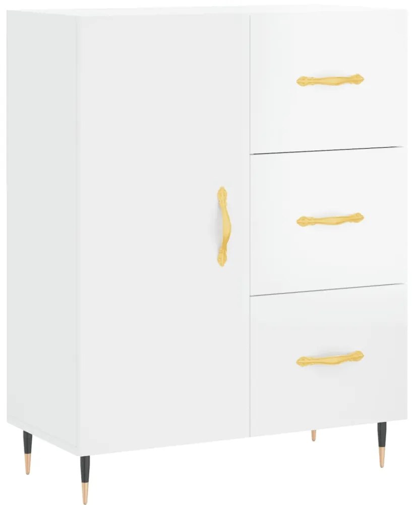 Credenza Bianco Lucido 69,5x34x180 cm in Legno Multistrato