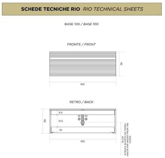 Cassetto sospeso portalavabo da bagno in PVC 100 cm RIO Grigio