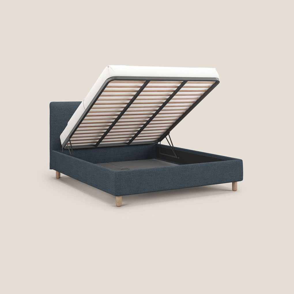 Serena letto contenitore salvaspazio scandinavo in tessuto fiammato impermeabile T03 blu