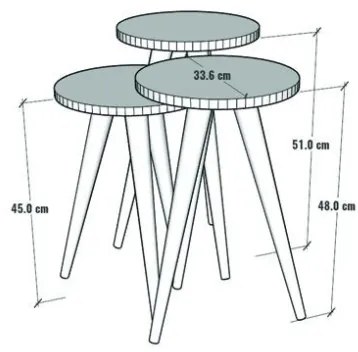 Set 3 Tavolini Decorativi Da Salotto Gambe Legno Aphrodite Rovere