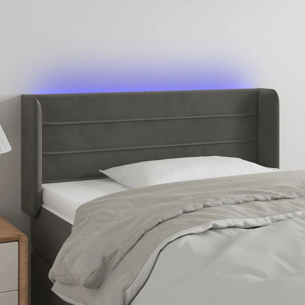 Testiera A Led Grigio Scuro 103x16x78/88 Cm İn Velluto /