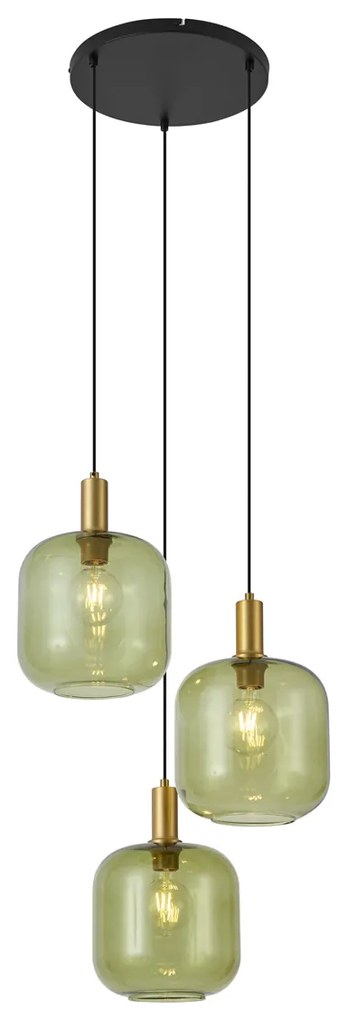 Lampada a sospensione Hotel Chic nera con vetro oro e verde 3 luci - Zuzanna