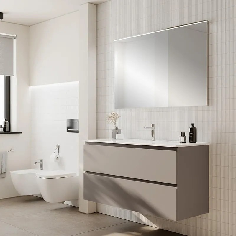 Mobile da bagno sospeso Step taupe con lavabo in ceramica e 2 cassetti L121 H 60 P46 cm