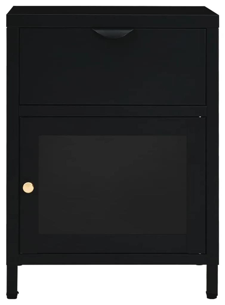 Comodino nero 40x30x54,5 cm in acciaio e vetro