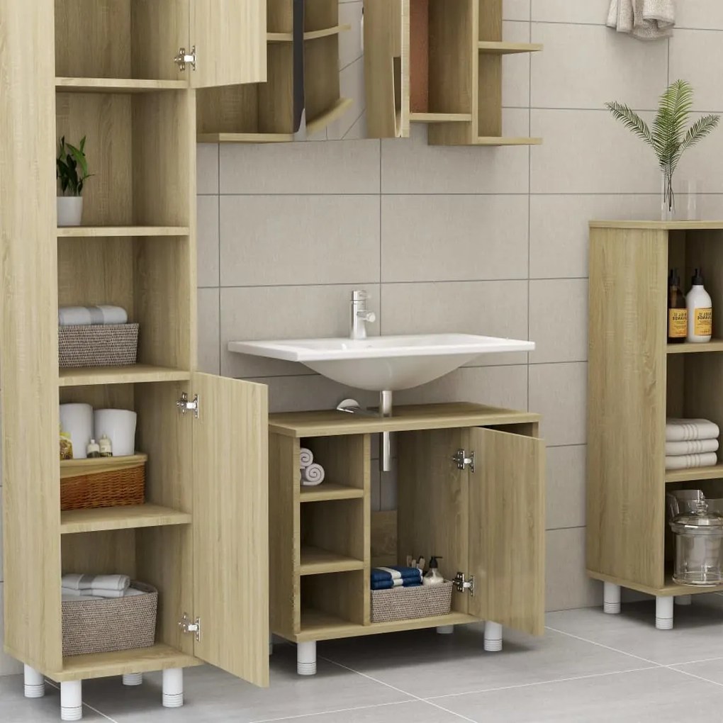 Armadio da bagno rovere sonoma 60x33x58 cm in truciolato