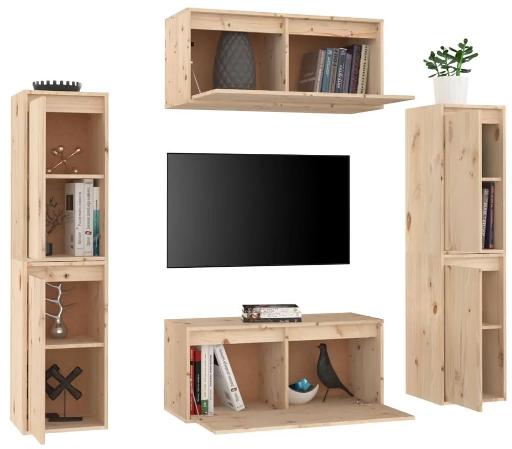 Mobili porta tv 6 pz in legno massello di pino