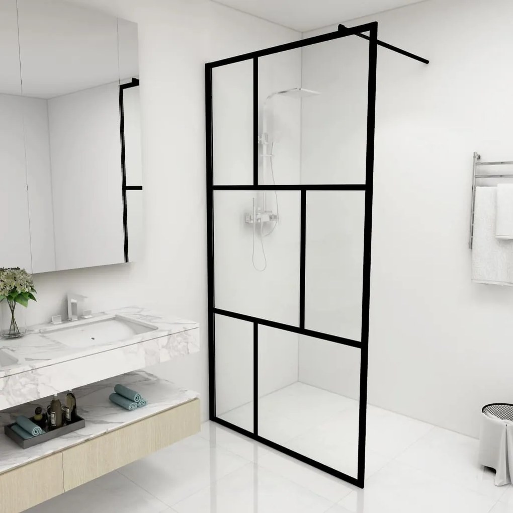 Parete Per Doccia Walk-in İn Vetro Temperato Nera 100x195 Cm /