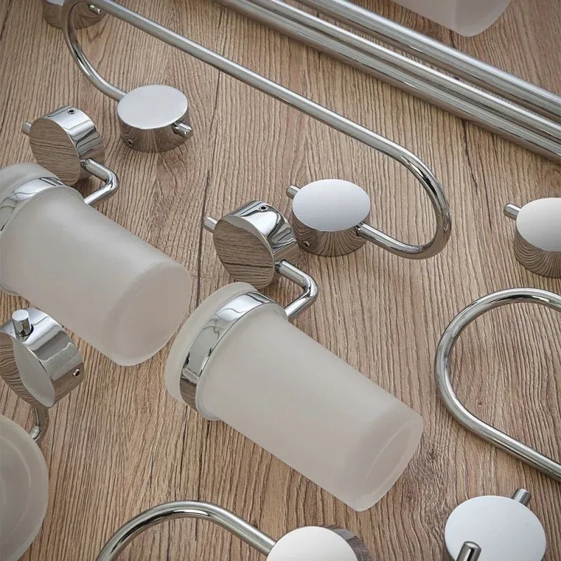 Set accessori a muro 3 pezzi in acciaio cromato e viti incluse Plaza