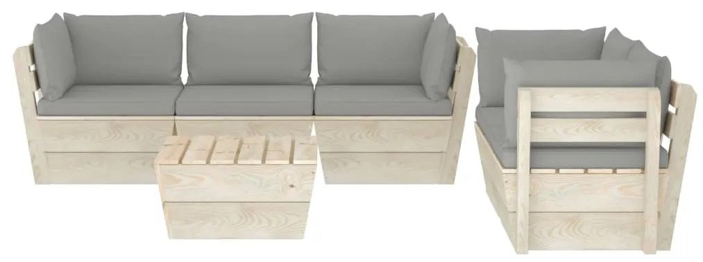 Set divani da giardino su pallet 6 pz con cuscini legno abete