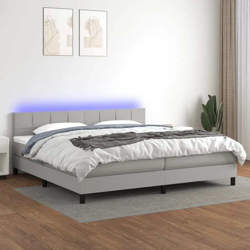 Letto a Molle Materasso e LED Grigio Chiaro 200x200 cm Tessuto