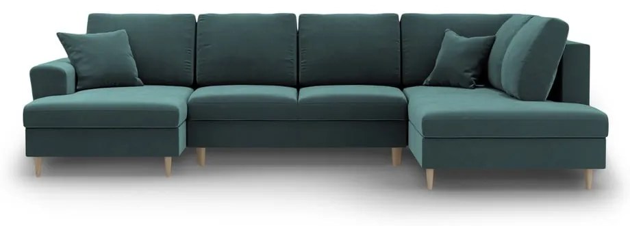 Divano angolare color petrolio allungabile e con contenitore (con penisola a destra/a U) con rivestimento in velluto Kyoto – Cosmopolitan Design