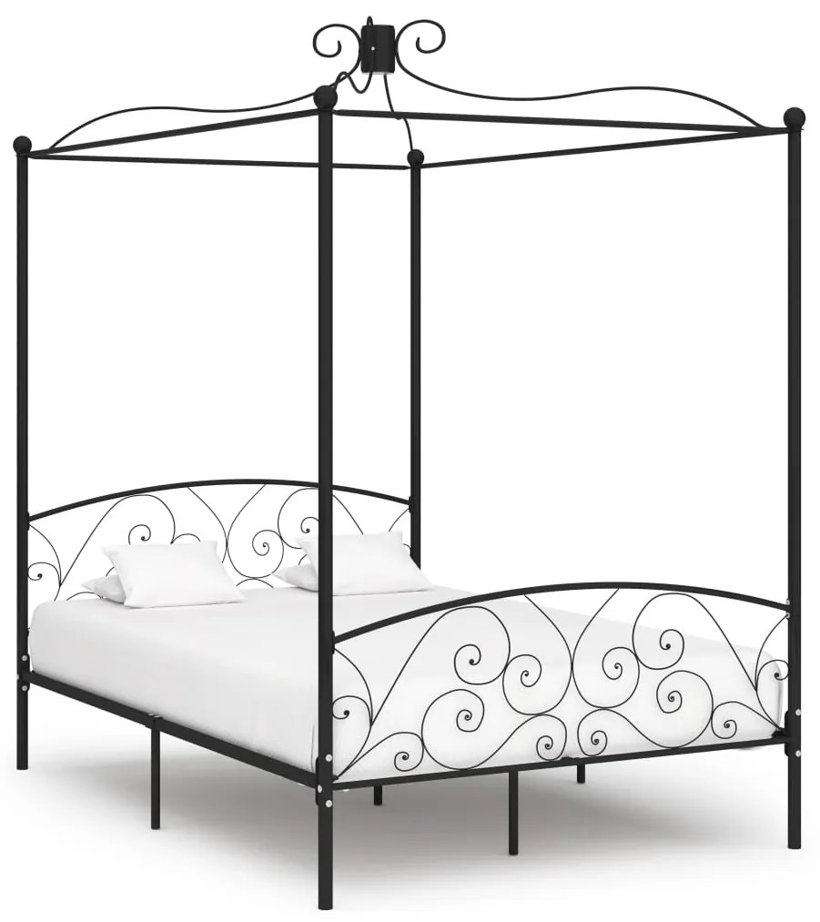 Letto a baldacchino nero in metallo 120x200 cm