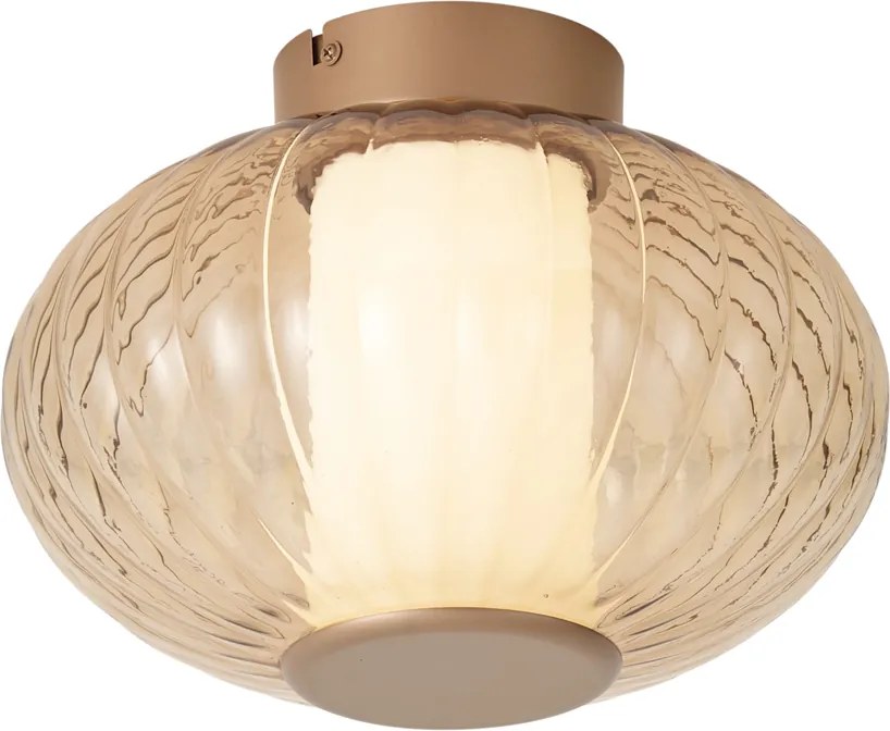 Plafoniera di design in ottone 28 cm con vetro ambrato Incl. LED dimmerabile a 3 fasi - Margherite