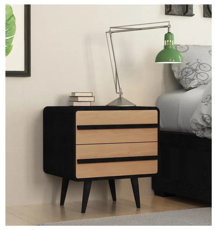 Comodino in colore naturale con motivo in nero Chantal - Støraa