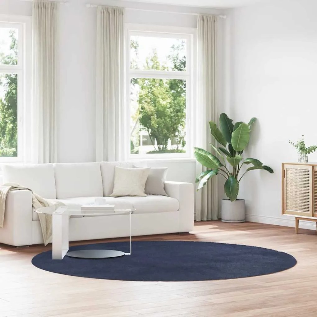 Tappeto Shaggy A Pelo Lungo Navarra Blu Marino 240x240 Cm /