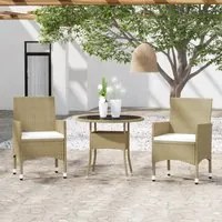 Set Mobili da Pranzo per Giardino 3 pz in Polyrattan Beige