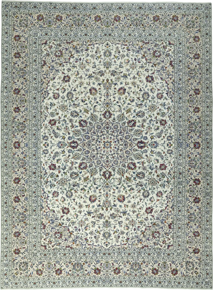 Kashan Tappeto 410x310 Beige (Iran) Annodato A Mano