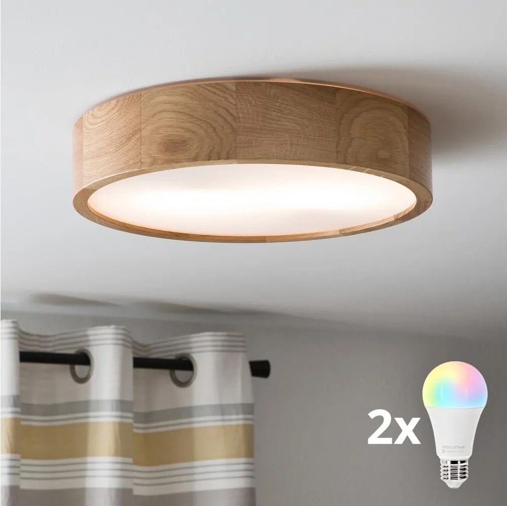 Brilagi - LED RGBW dimmerabile, plafoniera CARVALHO 2xE27/9W/230V Wi‑Fi rovere Ø 37,5 cm