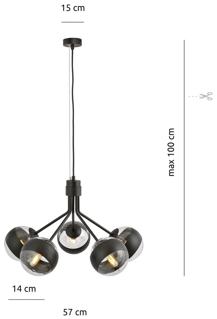 Lampadario Contemporaneo Orione Acciaio Nero 5 Luci E14 Ip20