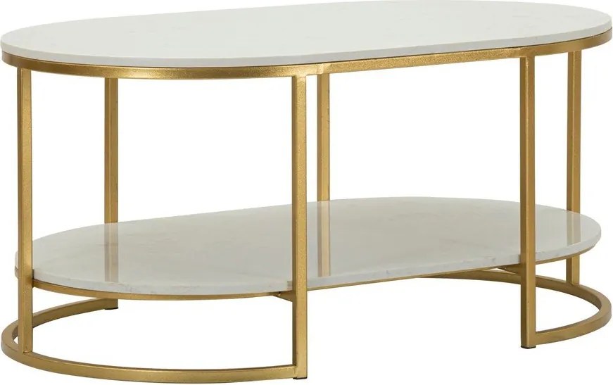 Tavolino da salotto bianco/dorato con piano in marmo 60x90 cm Izmir – Mauro Ferretti