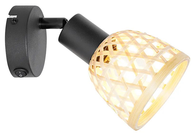 Faretto orientale nero con bambù e interruttore - Rayan