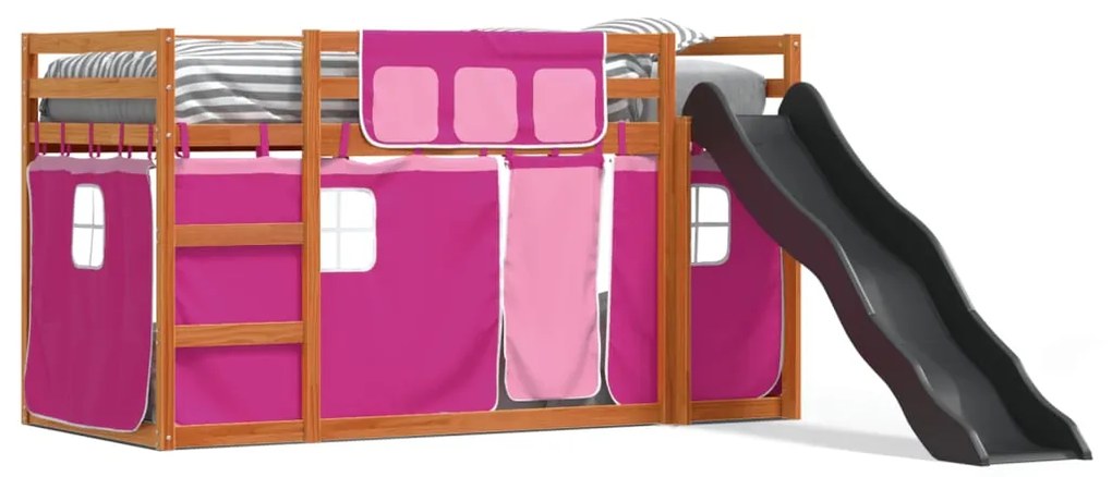 Letto A Castello Con Scivolo E Tende Rosa 80x200 Cm /