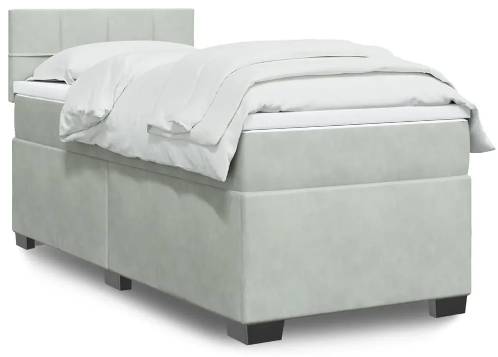 Giroletto A Molle Con Materasso Grigio Chiaro 80x200 Cm Velluto /
